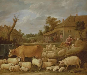 En herde och hans flock vid en krog